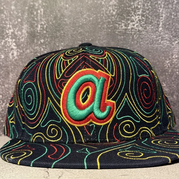 Atlanta Braves Swirl Fitted Cap (American Needle) - Very Good - NOSTOS Duluth GA